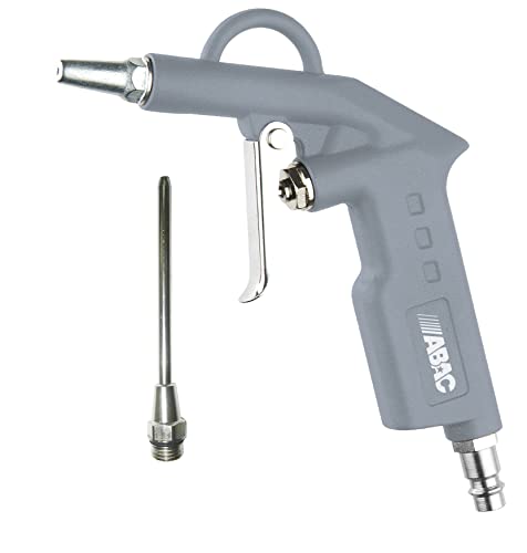 ABAC Druckluftpistole G-502, Ausblaspistole/Luftdruckpistole mit kurzer & 10 cm langer Düse, Ø 2 mm Düse, Druckluft Reinigungspistole mit max. Druck 8 Bar, Aluminium von ABAC