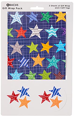 Abacus 03465A "Star Repeat" Geschenkpapier-Packung mit 2 Bögen/Anhängern von Abacus