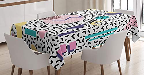 ABAKUHAUS 90er Jahre Tischdecke, Retro Geometrische Formen, Schmutzabweisend Pflegeleicht Waschbar Druck Mit Klaren Farben ohne Verblassen, 140 x 170 cm, Gelb Rosa ABAKUHAUS 90er Jahre Tischdecke, Retro Geometrische Formen, Schmutzabweisend Pflegeleicht Waschbar Druck Mit Klaren Farben ohne Verblassen, 140 x 170 cm, Gelb Rosa von ABAKUHAUS