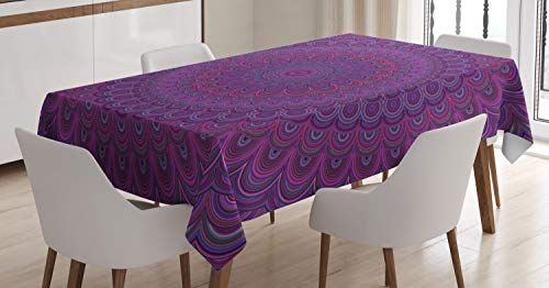 ABAKUHAUS Aubergine Tischdecke, Vintage lila Mandala, Für den Inn und Outdoor Bereich geeignet Waschbar Druck Klar Kein Verblassen, 140 x 170 cm, Lila Töne von ABAKUHAUS