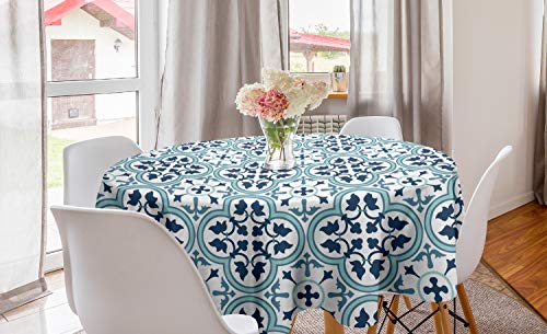 ABAKUHAUS Azulejo Runde Tischdecke, Ethnic portugiesisches Mosaik, Kreis Tischdecke Abdeckung für Esszimmer Küche Dekoration, 150 cm, Dunkle Teal und Weiß ABAKUHAUS Azulejo Runde Tischdecke, Ethnic portugiesisches Mosaik, Kreis Tischdecke Abdeckung für Esszimmer Küche Dekoration, 150 cm, Dunkle Teal und Weiß von ABAKUHAUS