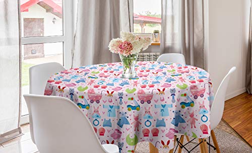 ABAKUHAUS Baby Runde Tischdecke, Teddybär und Häschen, Kreis Tischdecke Abdeckung für Esszimmer Küche Dekoration, 150 cm, Pale Pink Rose Blau ABAKUHAUS Baby Runde Tischdecke, Teddybär und Häschen, Kreis Tischdecke Abdeckung für Esszimmer Küche Dekoration, 150 cm, Pale Pink Rose Blau von ABAKUHAUS