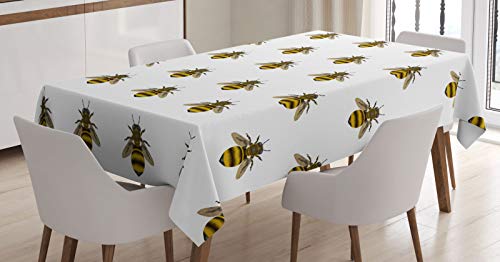 ABAKUHAUS Biene Tischdecke, Honig Maker Insekt Muster, Schmutzabweisent mit Modernster Druck Technologie Waschbar Klare Farben, 140 x 200 cm, Gelb Grau von ABAKUHAUS