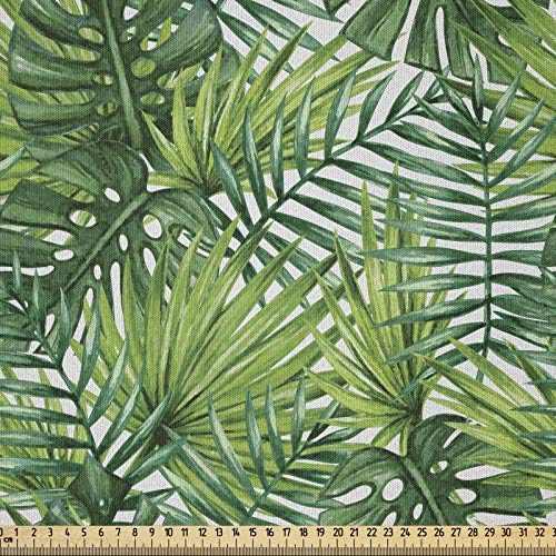 ABAKUHAUS Blatt Microfaser Stoff als Meterware, Baum-Blätter Aquarell, Deko Basteln Polsterstoff Textilien, 2M (148x200cm), Hellgrün und Dunkelgrün von ABAKUHAUS