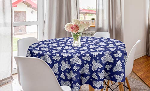 ABAKUHAUS Blau und weiß Runde Tischdecke, Silhouette der Blume, Kreis Tischdecke Abdeckung für Esszimmer Küche Dekoration, 150 cm, Blau Weiss ABAKUHAUS Blau und weiß Runde Tischdecke, Silhouette der Blume, Kreis Tischdecke Abdeckung für Esszimmer Küche Dekoration, 150 cm, Blau Weiss von ABAKUHAUS