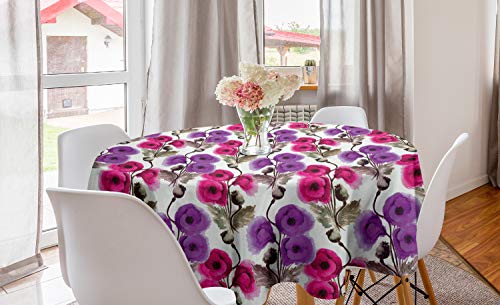 ABAKUHAUS Blume Runde Tischdecke, Aquarell Mohnblumen, Kreis Tischdecke Abdeckung für Esszimmer Küche Dekoration, 150 cm, Violett Magenta von ABAKUHAUS