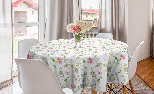 ABAKUHAUS Blume Runde Tischdecke, Blüten und Schmetterlinge, Kreis Tischdecke Abdeckung für Esszimmer Küche Dekoration, 150 cm, Sky Blue-Rosa-Grün ABAKUHAUS Blume Runde Tischdecke, Blüten und Schmetterlinge, Kreis Tischdecke Abdeckung für Esszimmer Küche Dekoration, 150 cm, Sky Blue-Rosa-Grün von ABAKUHAUS