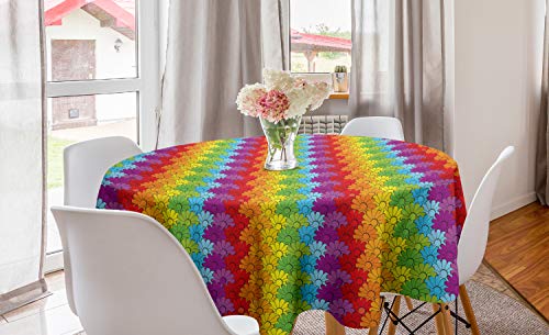 ABAKUHAUS Blumen Runde Tischdecke, Regenbogen farbige Blumen, Kreis Tischdecke Abdeckung für Esszimmer Küche Dekoration, 150 cm, Mehrfarbig von ABAKUHAUS
