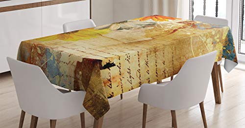 ABAKUHAUS Blumen Tischdecke, Blumen und Poesie Kunst, Druck mit Klaren Farben ohne Verblassen Waschbar für innen oder Außen Bereich, 140 x 240 cm, Braun Creme von ABAKUHAUS