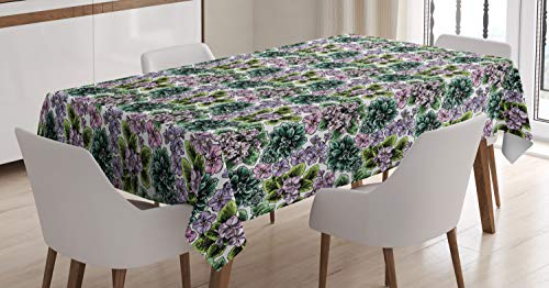 ABAKUHAUS Blumen Tischdecke, Violet Pfingstrosen, Pflegeleicht mit Modernster Druck Technologie Waschbar und Personalisiert, 140 x 200 cm, Grün Lila von ABAKUHAUS