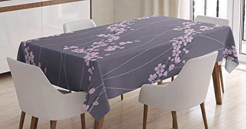 ABAKUHAUS Blumen Tischdecke, japanischer Sakura, Schmutzabweisent mit Modernster Druck Technologie Waschbar Klare Farben, 140 x 200 cm, Hellrosa Taupe von ABAKUHAUS