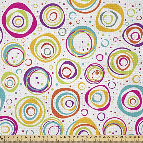 ABAKUHAUS Bunt Microfaser Stoff als Meterware, Kreis und Punkt-Frühling, Deko Basteln Polsterstoff Textilien, 2M (148x200cm), Weiß Grün Gelb von ABAKUHAUS
