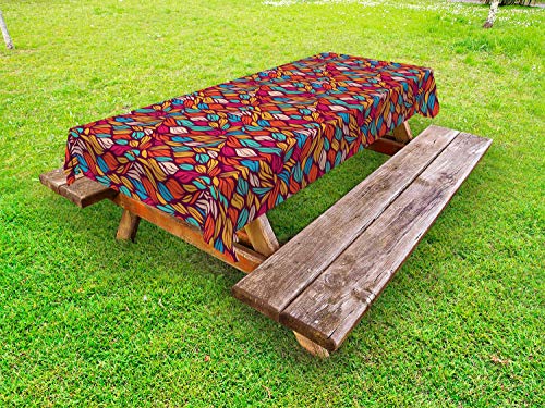 Abakuhaus Bunt Outdoor-Tischdecke, Zusammenfassung Warm Tone Waves, dekorative waschbare Picknick-Tischdecke, 145 x 210 cm, Mehrfarbig von ABAKUHAUS