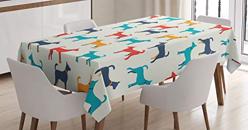 ABAKUHAUS Bunt Tischdecke, Retro Dog, Personalisierter Druck mit Klaren Farben Waschbar Wasserfest kein Verblassen, 140 x 170 cm, Teal Grau Rot von ABAKUHAUS