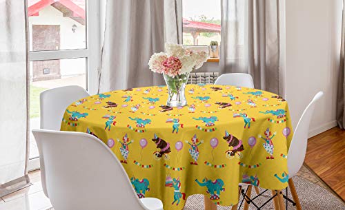 ABAKUHAUS Clown Runde Tischdecke, Geburtstags-Party-Zirkus Tiere, Kreis Tischdecke Abdeckung für Esszimmer Küche Dekoration, 150 cm, Senf Multicolor ABAKUHAUS Clown Runde Tischdecke, Geburtstags-Party-Zirkus Tiere, Kreis Tischdecke Abdeckung für Esszimmer Küche Dekoration, 150 cm, Senf Multicolor von ABAKUHAUS