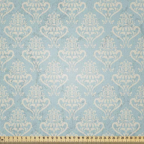 ABAKUHAUS Damast Microfaser Stoff als Meterware, Mittelalterlich, Deko Basteln Polsterstoff Textilien, 2M (148x200cm), Creme von ABAKUHAUS