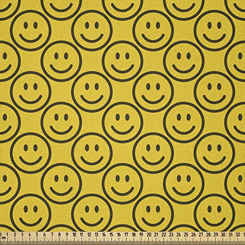 ABAKUHAUS Emoji Microfaser Stoff als Meterware, Diagonal Smiling Faces, Deko Basteln Polsterstoff Textilien, 2M (148x200cm), Dark Army Grün und Gelb von ABAKUHAUS