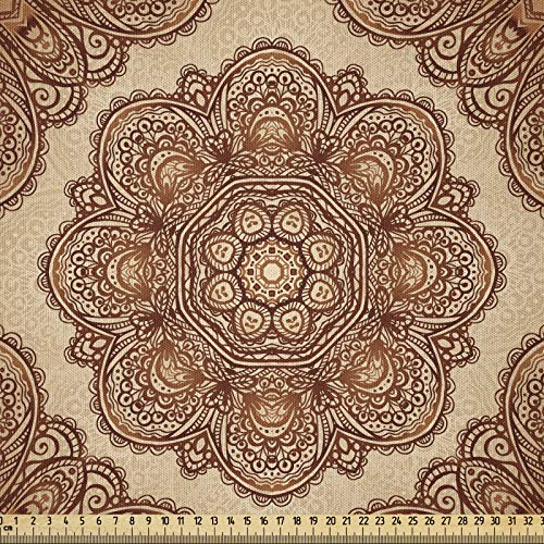 ABAKUHAUS Ethnisch Microfaser Stoff als Meterware, Mehndi Paisley Blumen, Deko Basteln Polsterstoff Textilien, 2M (148x200cm), Dunkelbraun und Hellbraun von ABAKUHAUS