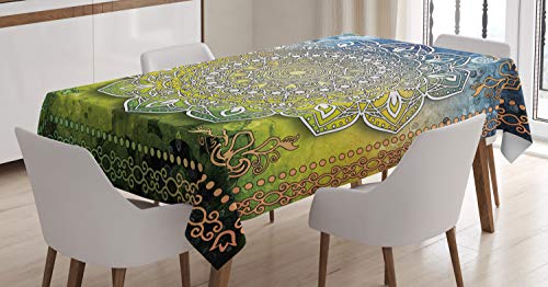 ABAKUHAUS Ethnisch Tischdecke, Mandala Boho, Schmutzabweisend Pflegeleicht Waschbar Druck Mit Klaren Farben ohne Verblassen, 140 x 170 cm, Grün Gelb Weiß ABAKUHAUS Ethnisch Tischdecke, Mandala Boho, Schmutzabweisend Pflegeleicht Waschbar Druck Mit Klaren Farben ohne Verblassen, 140 x 170 cm, Grün Gelb Weiß von ABAKUHAUS