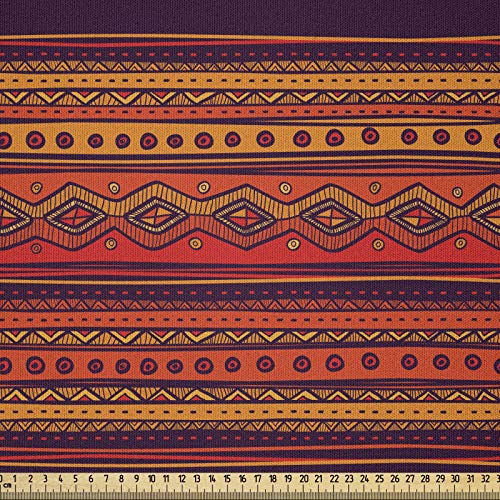ABAKUHAUS Ethno Boho Microfaser Stoff als Meterware, Abstrakte Ethno Doodle, Deko Basteln Polsterstoff Textilien, 2M (148x200cm), Orange Pflaume Rot von ABAKUHAUS