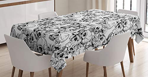 ABAKUHAUS Feier Tischdecke, Sketch Toten Schädel, Druck mit Klaren Farben ohne Verblassen Waschbar für innen oder Außen Bereich, 140 x 200 cm, Weiß und Schwarz ABAKUHAUS Feier Tischdecke, Sketch Toten Schädel, Druck mit Klaren Farben ohne Verblassen Waschbar für innen oder Außen Bereich, 140 x 200 cm, Weiß und Schwarz von ABAKUHAUS