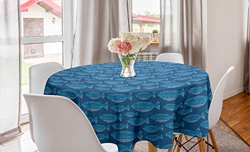 ABAKUHAUS Fisch Runde Tischdecke, Blau getönte Wasserleben Motiv, Kreis Tischdecke Abdeckung für Esszimmer Küche Dekoration, 150 cm, Blau Hellblau Weiß von ABAKUHAUS