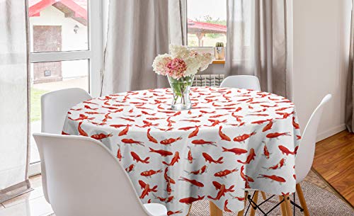 ABAKUHAUS Fisch Runde Tischdecke, Koi Schwarm Meeres, Kreis Tischdecke Abdeckung für Esszimmer Küche Dekoration, 150 cm, Orange ABAKUHAUS Fisch Runde Tischdecke, Koi Schwarm Meeres, Kreis Tischdecke Abdeckung für Esszimmer Küche Dekoration, 150 cm, Orange von ABAKUHAUS