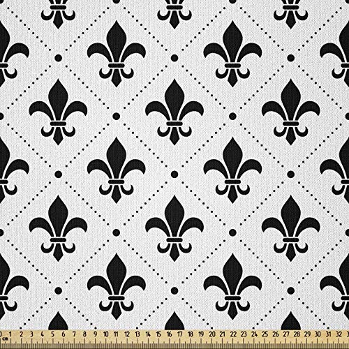 ABAKUHAUS Fleur De Lis Microfaser Stoff als Meterware, Französisch Motive, Deko Basteln Polsterstoff Textilien, 2M (148x200cm), Schwarz Grau Weiß von ABAKUHAUS