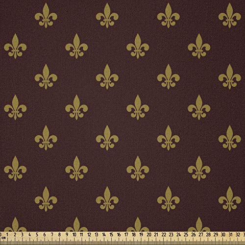 ABAKUHAUS Fleur De Lis Microfaser Stoff als Meterware, Königliche Muster, Deko Basteln Polsterstoff Textilien, 2M (148x200cm), Braun Gelb Bordeauxrot von ABAKUHAUS