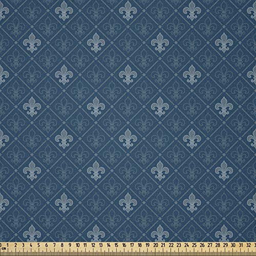 ABAKUHAUS Fleur De Lis Microfaser Stoff als Meterware, Mittelalter Entwurf, Deko Basteln Polsterstoff Textilien, 2M (148x200cm), Blau Grau von ABAKUHAUS