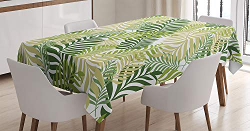 ABAKUHAUS Frühling Tischdecke, Tropic exotische Palmen, Druck mit Klaren Farben ohne Verblassen Waschbar für innen oder Außen Bereich, 140 x 200 cm, Ecru von ABAKUHAUS