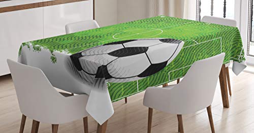 ABAKUHAUS Fußball Tischdecke, Grunge Fußball Design, Für den Inn und Outdoor Bereich geeignet Waschbar Druck Klar Kein Verblassen, 140 x 200 cm, Weiß Schwarz Grün von ABAKUHAUS