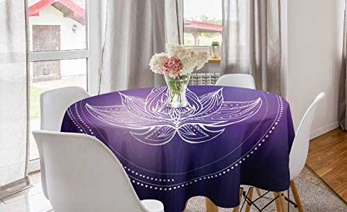 ABAKUHAUS Galaxy Mandala Runde Tischdecke, Lotus Flower Raum, Kreis Tischdecke Abdeckung für Esszimmer Küche Dekoration, 150 cm, Dark Purple Violet von ABAKUHAUS