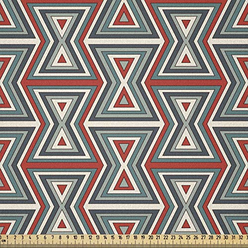 ABAKUHAUS Geometrisch Microfaser Stoff als Meterware, Sanduhr-Muster, Deko Basteln Polsterstoff Textilien, 2M (148x200cm), Rot Weiß Teal von ABAKUHAUS