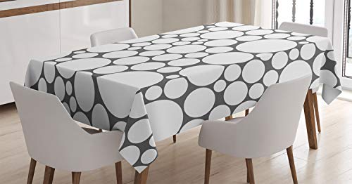 ABAKUHAUS Geometrisch Tischdecke, Grau Kreis, Druck mit Klaren Farben ohne Verblassen Waschbar für innen oder Außen Bereich, 140 x 170 cm, Dunkelgrau Weiß von ABAKUHAUS