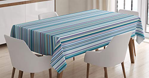 ABAKUHAUS Streifen Tischdecke, Blau, Lila, Geometric, Druck mit Klaren Farben ohne Verblassen Waschbar für innen oder Außen Bereich, 140 x 240 cm, Türkis Blau von ABAKUHAUS