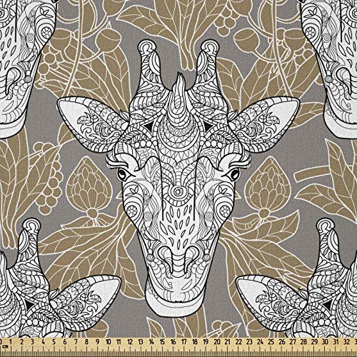 ABAKUHAUS Giraffe Microfaser Stoff als Meterware, Doodle Heads, Deko Basteln Polsterstoff Textilien, 2M (148x200cm), Karamell Weiß Taupe von ABAKUHAUS