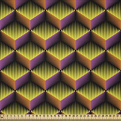 ABAKUHAUS Gitter Microfaser Stoff als Meterware, 3D Cubes Leuchtende Farben, Deko Basteln Polsterstoff Textilien, 2M (148x200cm), Pink Gelb Orange Schwarz von ABAKUHAUS