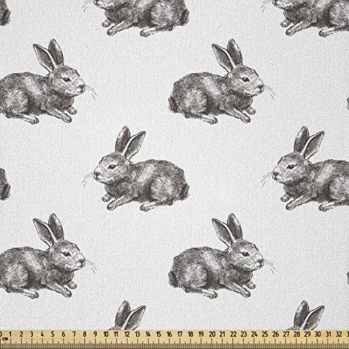 ABAKUHAUS Hase Microfaser Stoff als Meterware, Sketch Artwork Wildlife Hare, Deko Basteln Polsterstoff Textilien, 2M (148x200cm), Dunkelbraun und Weiß von ABAKUHAUS