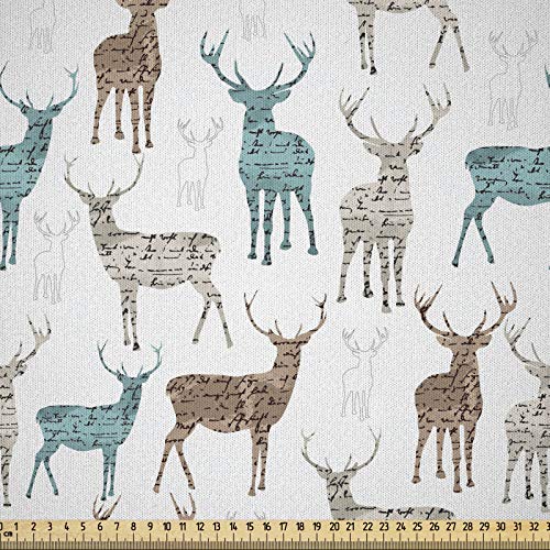ABAKUHAUS Hirsch Microfaser Stoff als Meterware, Alt Text Tiere Weihnachten, Deko Basteln Polsterstoff Textilien, 2M (148x200cm), Türkis Beige Braun von ABAKUHAUS
