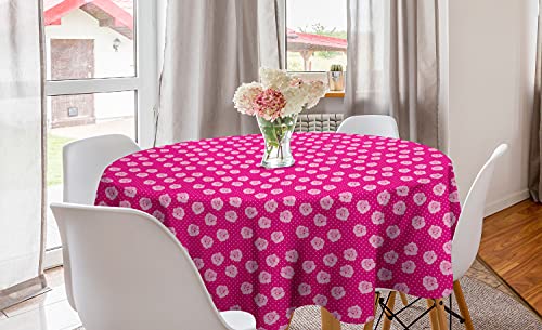 ABAKUHAUS Hot Pink Runde Tischdecke, Vintage Rosen-Liebe-Punkt, Kreis Tischdecke Abdeckung für Esszimmer Küche Dekoration, 150 cm, Pink Blassrosa Weiß von ABAKUHAUS