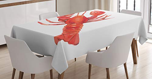 ABAKUHAUS Hummer Tischdecke, mediterrane Küche, Personalisierter Druck Klare Farben ohne Verblassen Waschbar für Außen Bereich, 140 x 200 cm, Zinnoberrot und Weiß von ABAKUHAUS