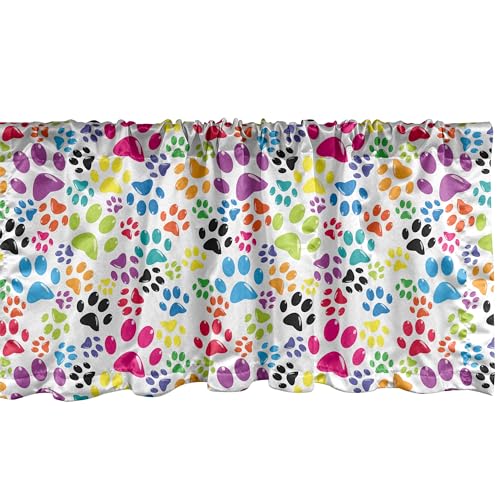 ABAKUHAUS Hund Fenster Volant, Cartoon-Hund Paw Traces, Vorhang Volant für Küche Schlafzimmer Dekor mit Stangentasche, 137 cm X 30 cm, Violett Blau Grün von ABAKUHAUS