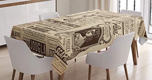 ABAKUHAUS Jahrgang Tischdecke, Historische Französisch Journal, Pflegeleicht Waschbar Schmutzabweisend und mit Klaren Farben Hochwertiger Druck, 140 x 200 cm, Hellbraun Karamell und Weiß von ABAKUHAUS
