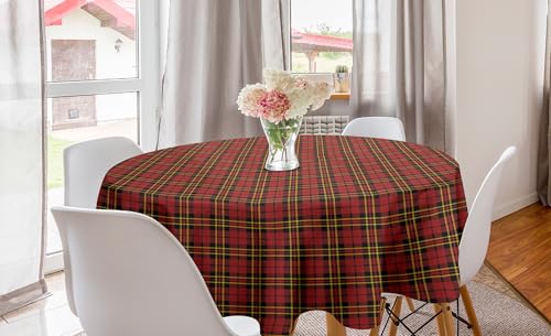 ABAKUHAUS Kariert Runde Tischdecke, Old Celtic britischen, Kreis Tischdecke Abdeckung für Esszimmer Küche Dekoration, 150 cm, Schwarz Gelb Rot von ABAKUHAUS