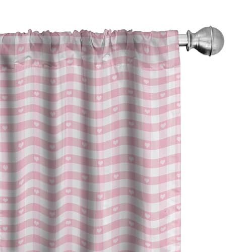 ABAKUHAUS Kariert Vorhänge, Gardinen, Romantische Kinder, Fensterbehandlungen für Wohnzimmer Schlafzimmer Dekor, 2 Stück 75 cm b x 225 cm h, Baby-Rosa-Weiß von ABAKUHAUS