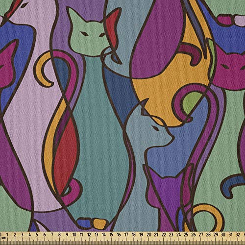 ABAKUHAUS Katze Microfaser Stoff als Meterware, geometrische afrikanische, Deko Basteln Polsterstoff Textilien, 2M (148x200cm), Lila Teal von ABAKUHAUS