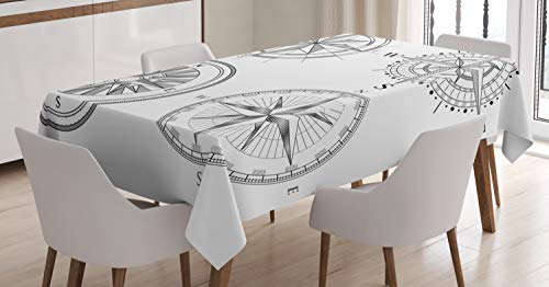 ABAKUHAUS Kompass Tischdecke, Seafaring Monochrome, Wasserfest Waschbar mit Klar Sichtbaren Farben kein Verblassen Personalisiert, 140 x 170 cm, Grau Weiß ABAKUHAUS Kompass Tischdecke, Seafaring Monochrome, Wasserfest Waschbar mit Klar Sichtbaren Farben kein Verblassen Personalisiert, 140 x 170 cm, Grau Weiß von ABAKUHAUS