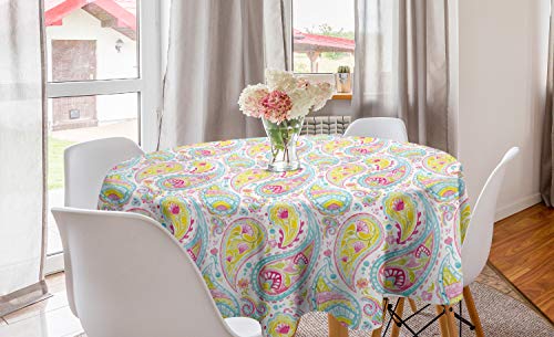 ABAKUHAUS Kunstwerk Runde Tischdecke, Paisley-Motiv in Aquarell, Kreis Tischdecke Abdeckung für Esszimmer Küche Dekoration, 150 cm, Mehrfarbig von ABAKUHAUS