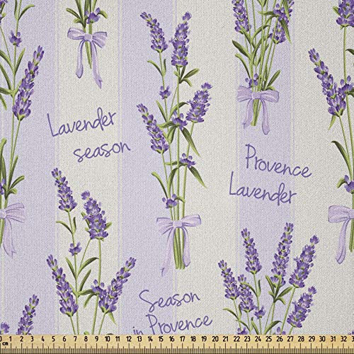 ABAKUHAUS Lavendel Microfaser Stoff als Meterware, Streifen und Blumen, Deko Basteln Polsterstoff Textilien, 2M (148x200cm), Lila Creme von ABAKUHAUS